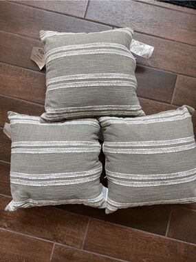 3 Neutral Striped Decorative Throw Pillows- Sage Green